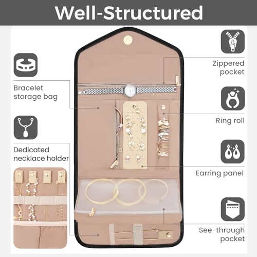 Hanging Toiletry Bag for Women Water-Resistant Large Capacity Travel Organizer Black Classic Jewelry Bag