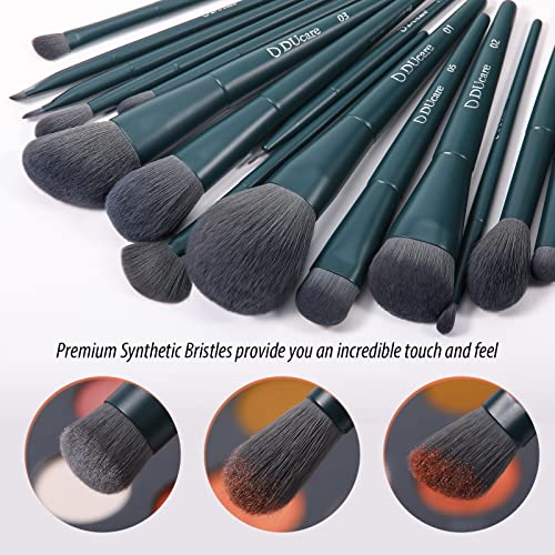 DUcare Dark Green 19pcs Makeup Brush Set with Sponge & Cleaning Mat – Vegan, Soft, Professional Tools