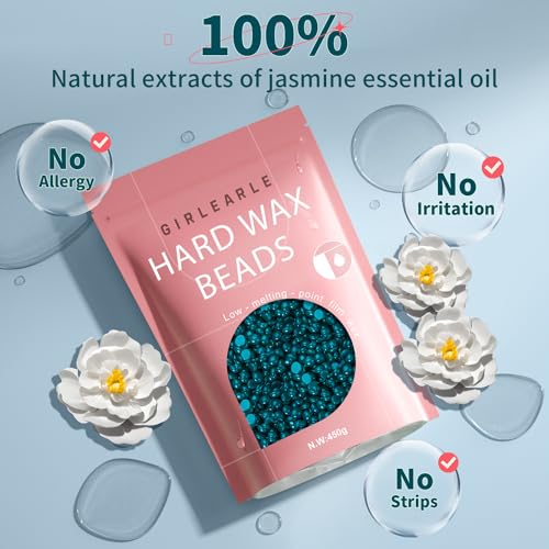 Hard Wax Beads 2-Pack, 1lb Rose Hard Wax Beads for Coarse Hair Full Body + 1lb Jasmine Hard Wax Beads for Sensitive Skin Body, Brazilian Bikini, Eyebrow, Facial