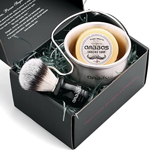 Men's 4-in-1 Shaving Brush Set with Stand & Soap Bowl - Silver Synthetic Bristles