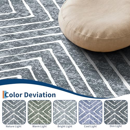 Large 8x10 Geometric Area Rug for Living Room - Non Slip, Washable, Grey