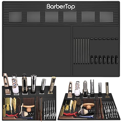 Magnetic Barber Mats for Clippers, with 6 Magnets & Dedicated Slots - 19.29"x12.6" Anti-Slip Heat Resistant Barber Station Organizer Mat, Scissors, Combs & Salon Tools Pad for Grooming Table Tray
