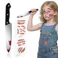 Halloween 12.2" Fake Knife Prop & 10 Sheets Realistic Fake Stitches Temporary Tattoo Set, Horror Chucky Costume Zombie Vampire Makeup Prank Props Cosplay Accessories for Kids Adults