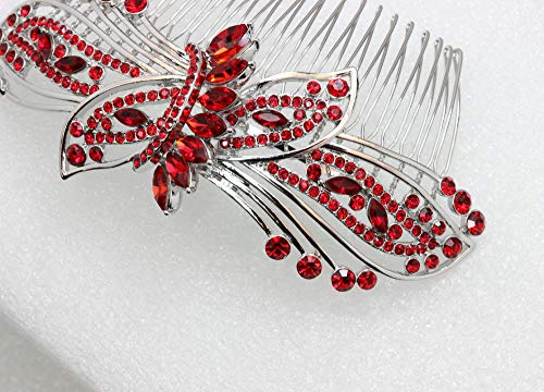 Red Rhinestone Floral Hair Comb - Bridal Wedding Prom Hair Accessory Variation of THIS listing