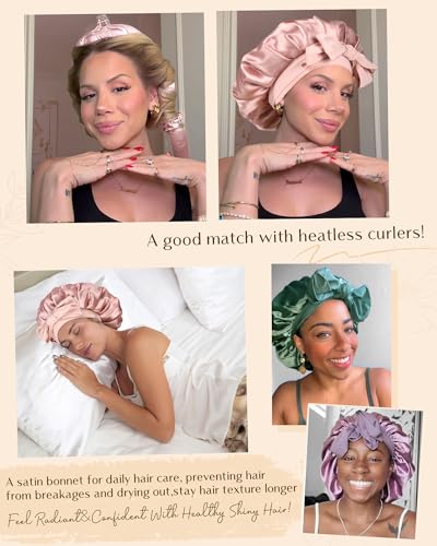 Heatless Satin Hair Curlers & Overnight Bonnet - No Damage, Soft Silk Styling