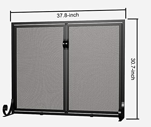 Fire Beauty Hinged Double Door Fireplace Mesh Guard L37.8xW30.7 inch