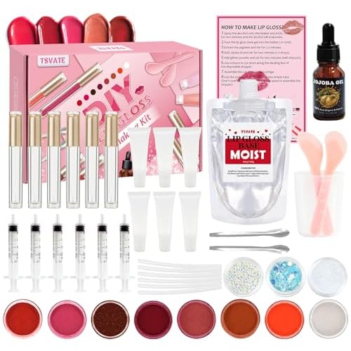Lip Gloss Making Kit, Lipgloss Making Kit for Women, Beginner, Girls, Moisturizing Matte & Moist Lipgloss Base, Double-Ended Tubes, Jojoba Oil, Tween Girls Trendy Stuff