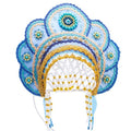 Russian Kokoshnik Headdress - Light Blue & Gold Festival Headpiece
