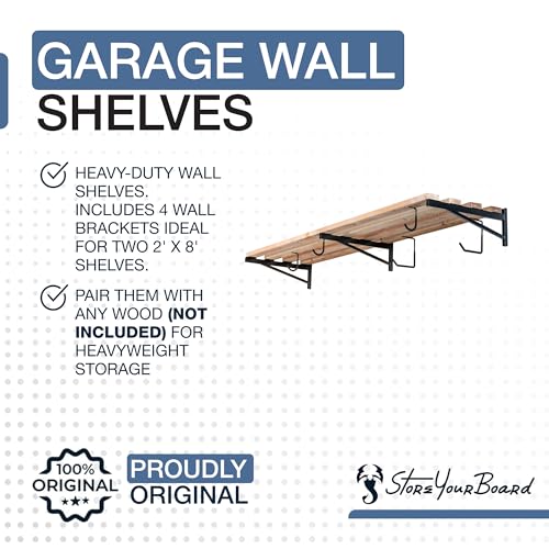 2' x 8' Heavy Duty Shelf Brackets Set of 3 – Supports 450 lbs, Includes Hooks