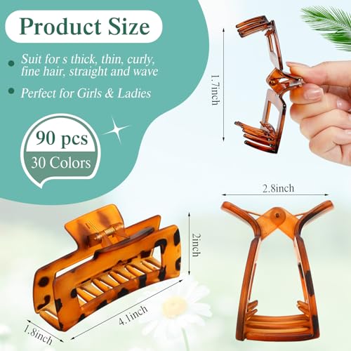 60 Pcs Hair Claw Clips Bulk - Large 4.1 Inch Rectangle Hair Accessories for Women - Multicolor