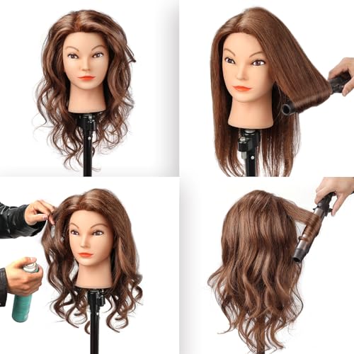 Mannequin Head for Hair Practice - 20-22 Inch Real Human Hair Dark Brown