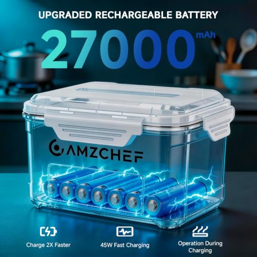 AMZCHEF Portable Cordless Electric Lunch Box, Black, 27000mAh Food Warmer
