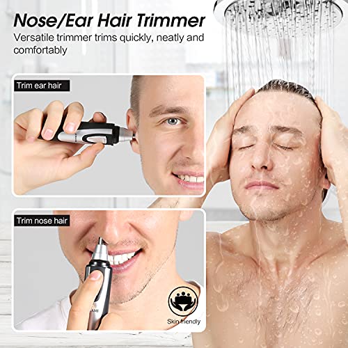 Ear and Nose Hair Trimmer Clipper - 2025 Professional Painless Eyebrow & Facial Hair Trimmer for Men Women, Battery-Operated Trimmer with IPX7 Waterproof, Dual Edge Blades for Easy Cleansing Black