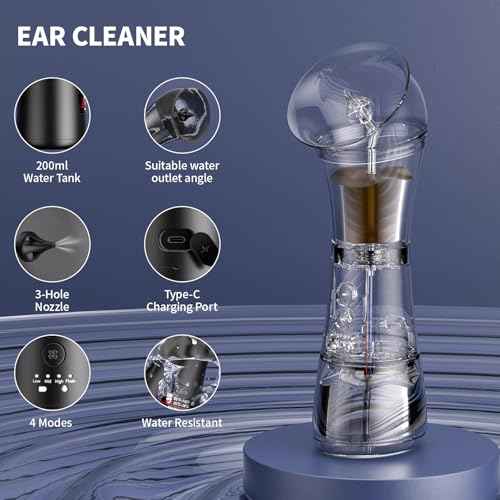Upgraded Ear Wax Removal Kit, 4-Mode Electric Ear Cleaner - IPX7 Waterproof, Earwax Cleaning Kit with Water Temperature Sensor, 2in1 Waste Tank Design for Home Use