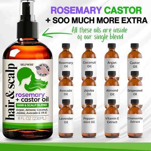 Organic Rosemary Oil For Hair Growth with Castor, Argan, Coconut, Almond, Jojoba, Avocado, Grapeseed, Vitamin E, Lavender & Peppermint for Hair & Scalp Treatment, All Hair Types, Men & Women 8oz
