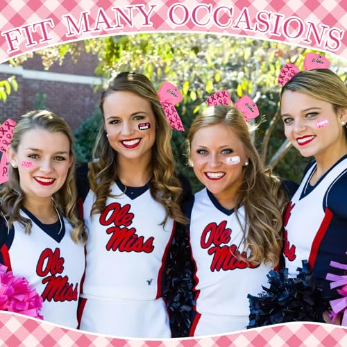 Rose Pink Breast Cancer Awareness Cheer Bows Set with Tattoos - Glitter Pink