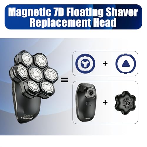 Black 3-Pack Magnetic 7D Replacement Shaver Heads for Head & Face, Universal Fit