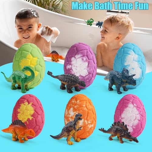 Zeewoo 6 Pack Dinosaur Bath Bombs with Surprise Toys for Kids, Organic & Safe Fun