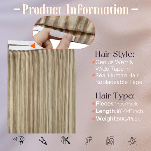 Full Shine Tape-In Weft Hair Extensions - Desert Blonde Highlighted 20 Inch (Pack of 50G)