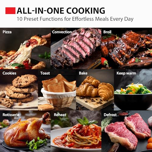 25L Convection Toaster Oven - 6-Slice, 10-in-1 Family Size Countertop Oven - Black Stainless Steel