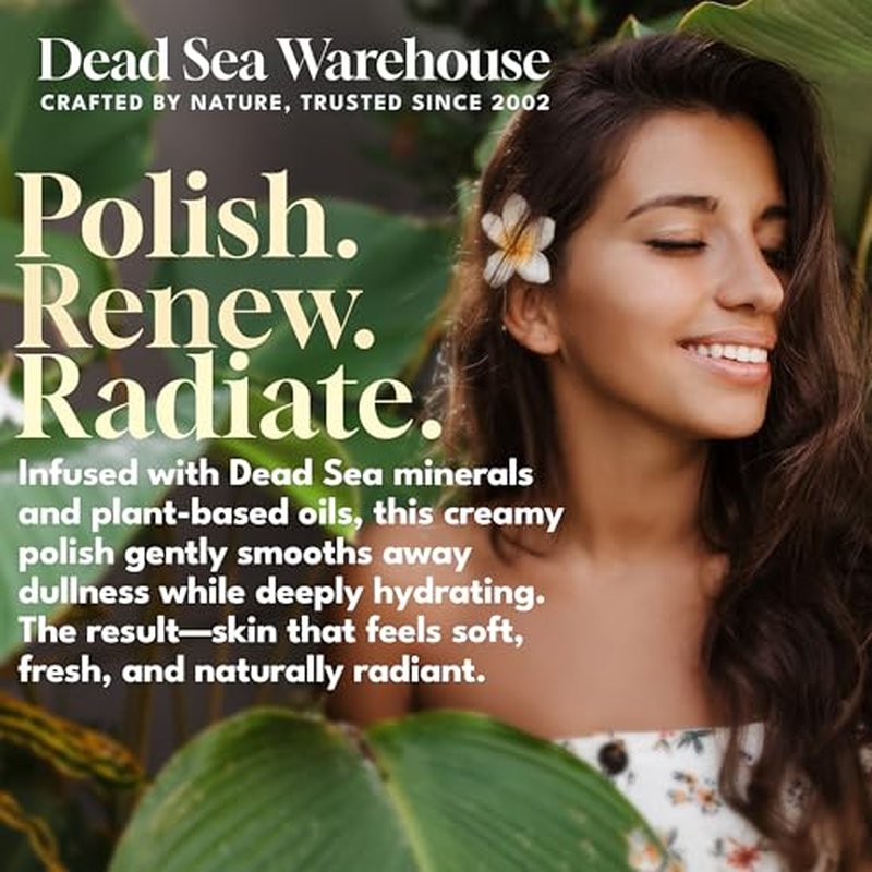 Dead Sea Warehouse - Skin Polish Dead Sea Salt Scrub - For Face, Rough Elbows, And Knees - Silky Smooth Skin, Fragrance-free - Vegan - 8.8 oz
