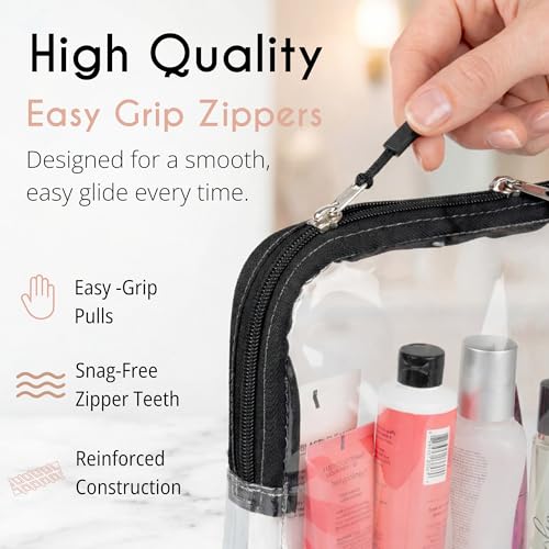 Black TSA Approved Toiletry Bag - Clear Quart Size 4-Pack for Travel & Organization
