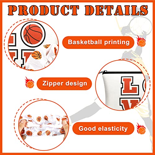 Basketball Theme Cosmetic Bags & Satin Hair Scrunchies Set - White, Classic Style