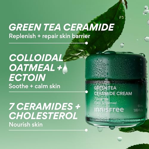 innisfree Green Tea Ceramide Cream, Hydrating Rescue Cream for Dry, Sensitive, and Eczema Prone Skin