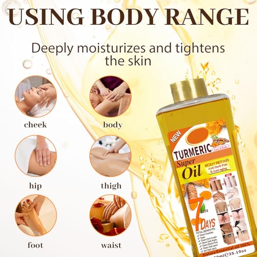 Turmeric Body Oil 1000ml by Hlonns – Pure Veetgold Turmeric Superior Oil, 7days Retinol Vit C Formula