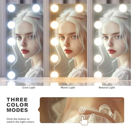Hasipu Vanity Mirror with Lights, 17.7" x 13.8" Hollywood Mirror, Makeup Mirror with 14 Dimmable Bulbs and 10X Magnification, 3 Colors Modes, Touch Control, 360¡Æ Rotation, White