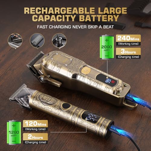 GTS PRO Professional Cordless Hair Clippers for Men - Bronze LCD Display & Travel Case