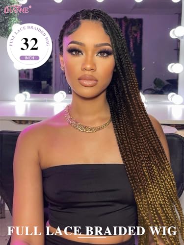 HANNE 32 Inch Triangle Box Braided Full Lace Wig for Black Women - Knotless, Ombre Brown