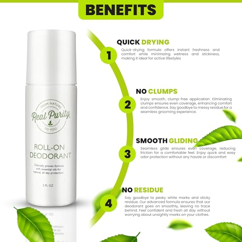 Natural Roll-On Deodorant Pack - Unisex, Fragrance-Free, Long-Lasting Freshness