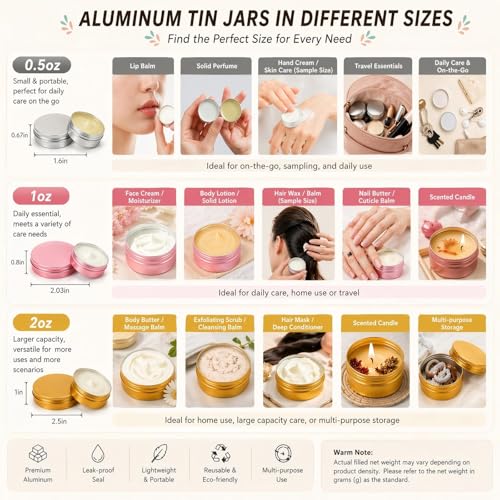50 Pack 2 oz Aluminum Tin Cans with Lids - White, Bulk Storage Containers