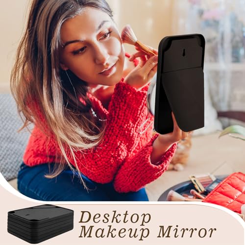 12 Pack Portable Black Tabletop Makeup Mirrors with Stand - 8x5 Inch