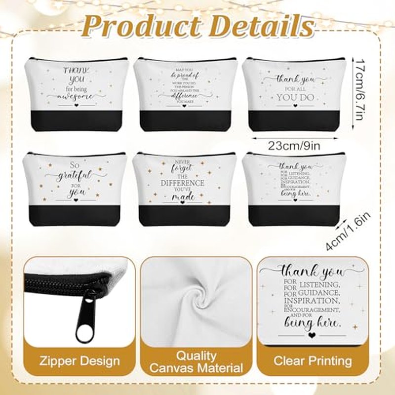 12 Pcs Thank You Canvas Tote Bag for Women Mother's Day Gifts Bags Inspirational Makeup Bag with Zipper Employee Appreciation Tote Bags for Mom Nurse Teacher Lady Team Coworker