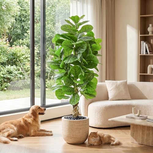 White 5FT Artificial Fiddle Leaf Fig Tree Indoor Outdoor Plant - Realistic Fake Tree