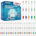 150 Pack Disposable Soft Bristle Toothbrushes - Individually Wrapped, Travel & Household Use