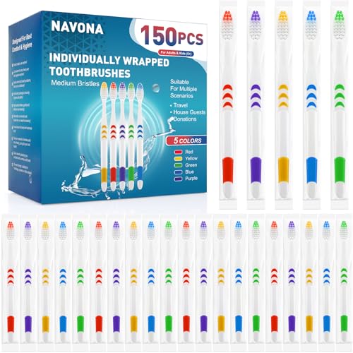 150 Pack Disposable Soft Bristle Toothbrushes - Individually Wrapped, Travel & Household Use
