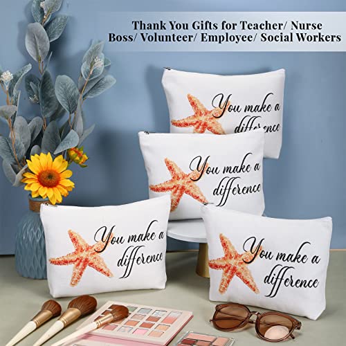Sieral 20 Pcs Employee Appreciation Gifts Bulk for Volunteer Coworkers You Make a Difference Cosmetic Bags Pouch with Starfish Motivational Cards for Teacher Office Staff