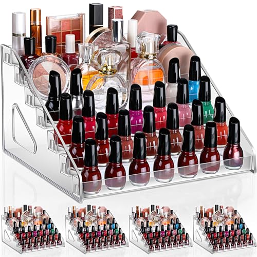 2 Pcs Acrylic Nail Polish Display Stand - 7 Tiers Clear Organizer with Detachable Shelves
