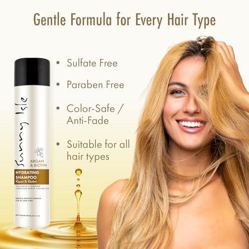 Sunny Isle Argan and Biotin Hydrating Shampoo - Collagen, Almond, Castor Oil, Moisturizing - 10.1 oz