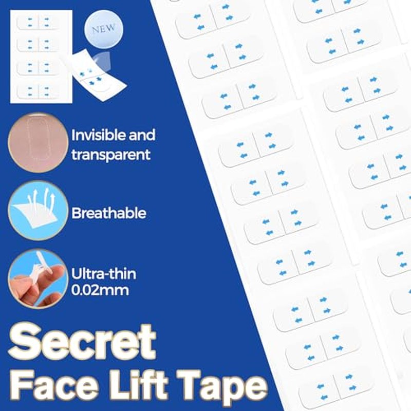 Face Tape Lifting Invisible, 180Pcs Face Lift Tape, Instant Lift Neck Tape Before Makeup, Facelift Tape for Lifting Sagging Skin Wrinkle Lifter Tapes Gift for Turkey Neck,Jowl,Double Chin