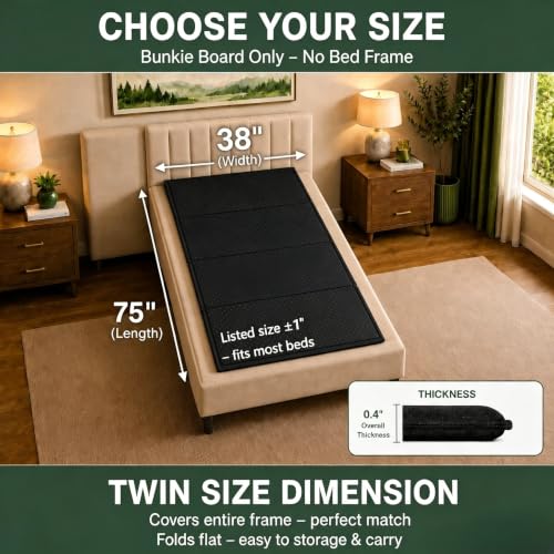 DFAN Black Twin Size Bunkie Board - Non-Slip Breathable Bed Support, 38x75"