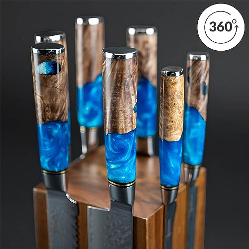 Senken Rotating Magnetic Knife Block with Natural Acacia Wood - 360° Rotation, Universal Knife & Tool Storage, No Knives Included