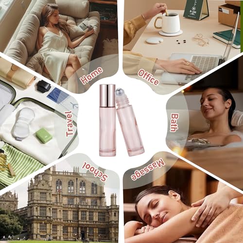 Rose Gold 10ml Essential Oil Roller Bottles - Leak-Proof Glass Vials, Refillable & Portable
