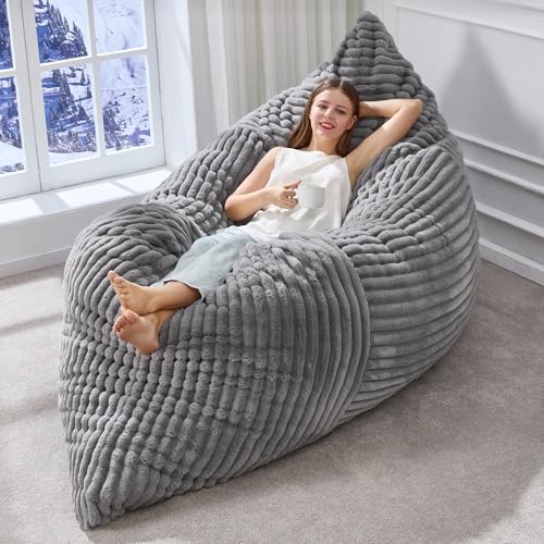 Hobestluk 3-in-1 Large Grey Bean Bag Sofa & Lounger - Adult Convertible Chair