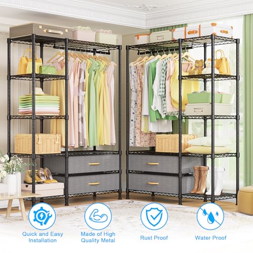 Black Heavy Duty Freestanding Clothes Rack with Fabric Drawers - Adjustable & Portable, 72 Inch Height