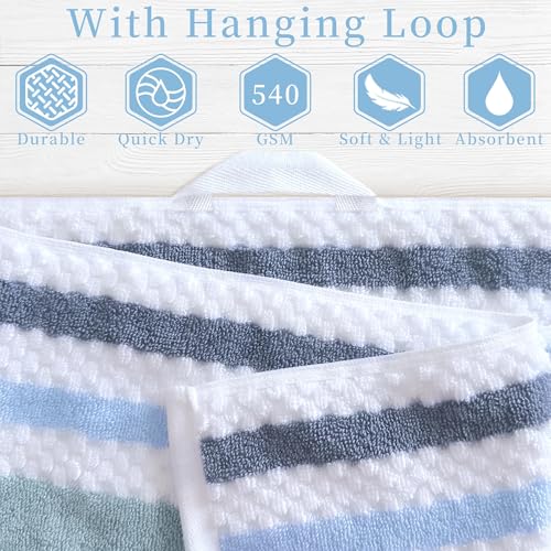 Blue-Gray & White 4-Piece Cotton Bath Towel Set - Soft & Absorbent, 28x52 in