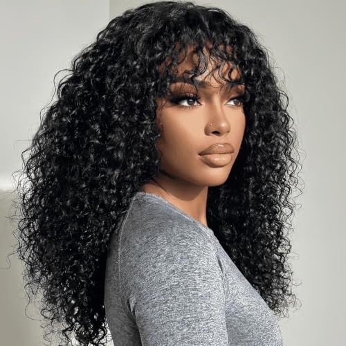Semicaop Curly Wig human hair 12 Inch with Bangs 100% Glueless None